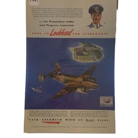Vintage 1941 Lockheed for Leadership Protection Today Progress Tomorrow Ad Adver - Picture 1 of 2
